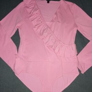 J. Crew Pink Ruffle Bodysuit Size M EUC